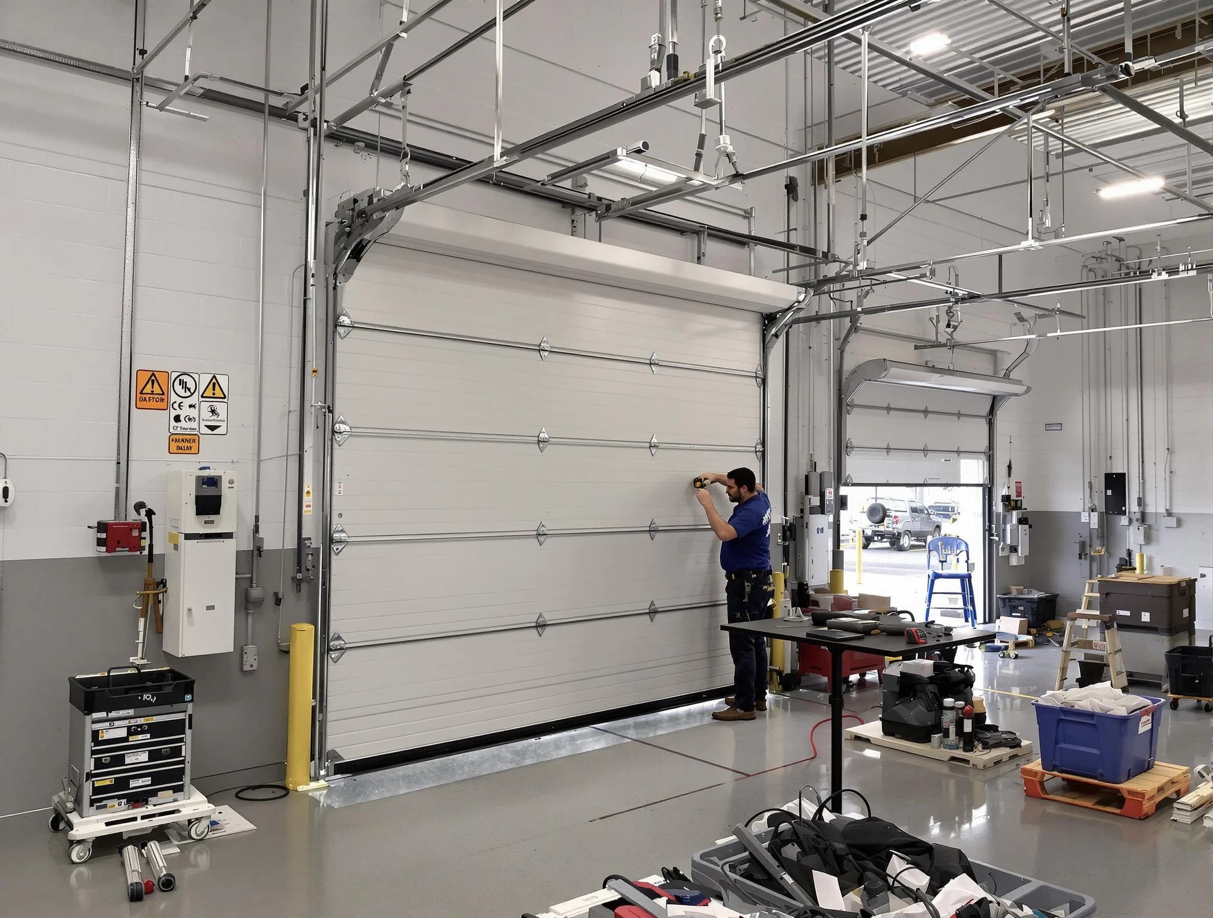 Commercial garage door repair being performed by Jupiter Garage Door Repair expert in Jupiter