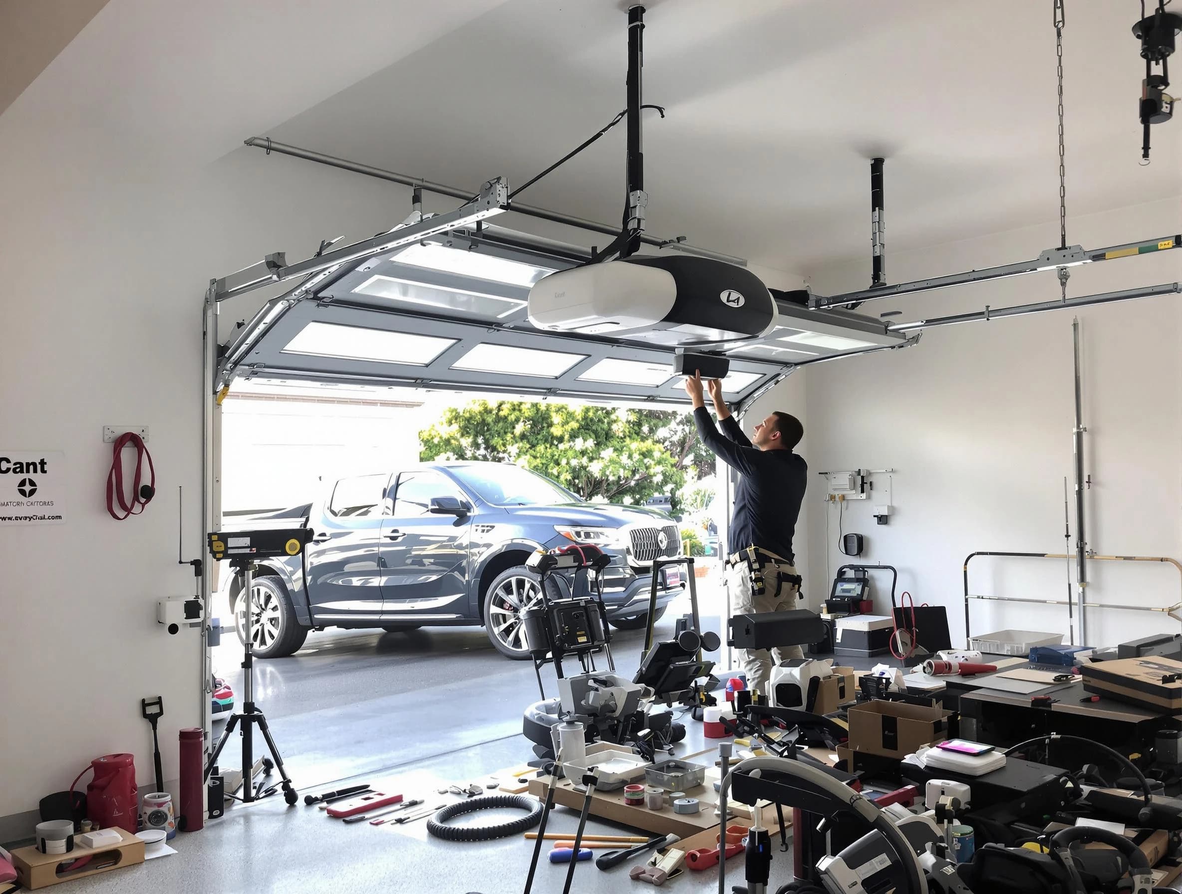 Jupiter Garage Door Repair specialist installing smart garage door opener system in Jupiter home