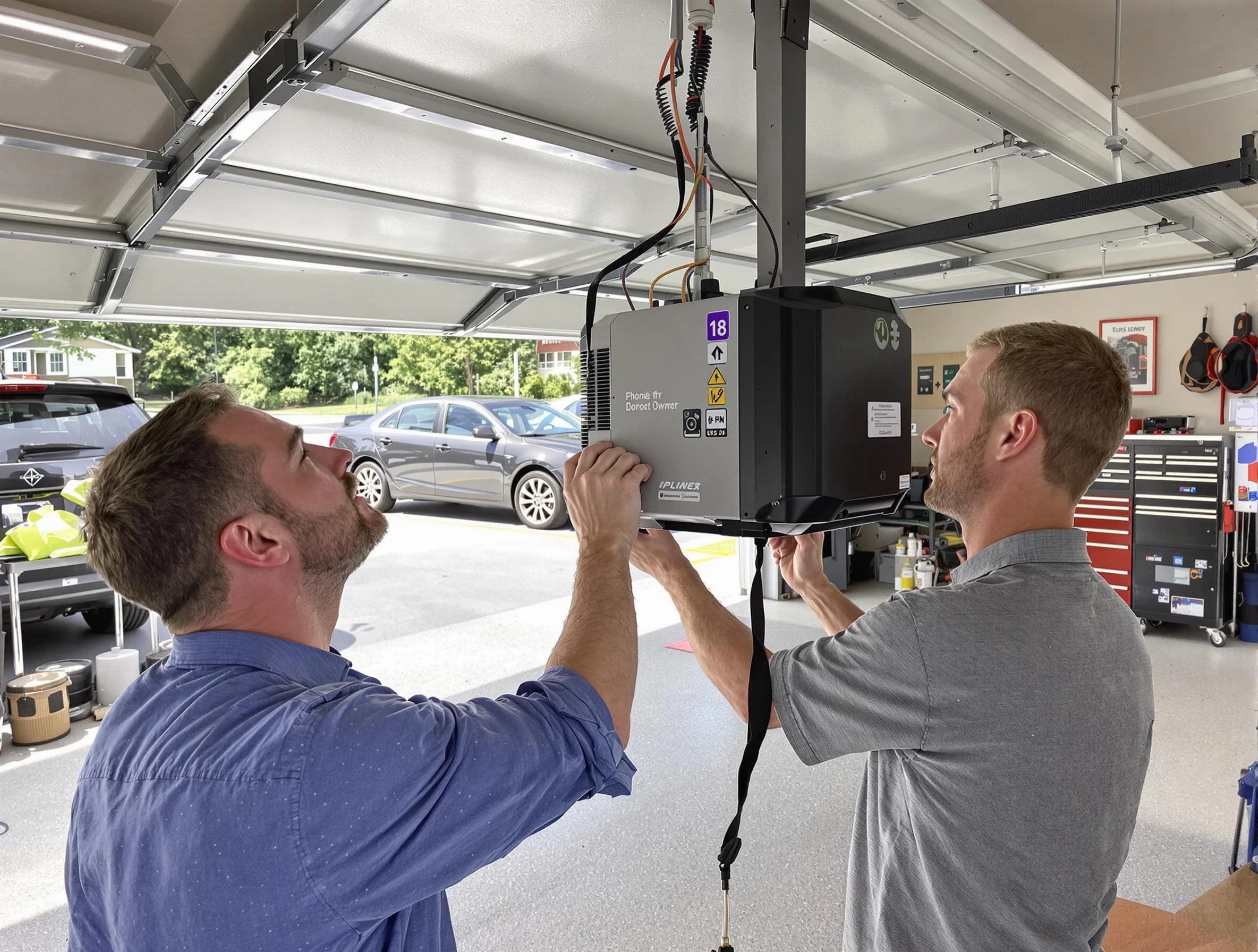 Jupiter Garage Door Repair technician installing garage door opener in Jupiter