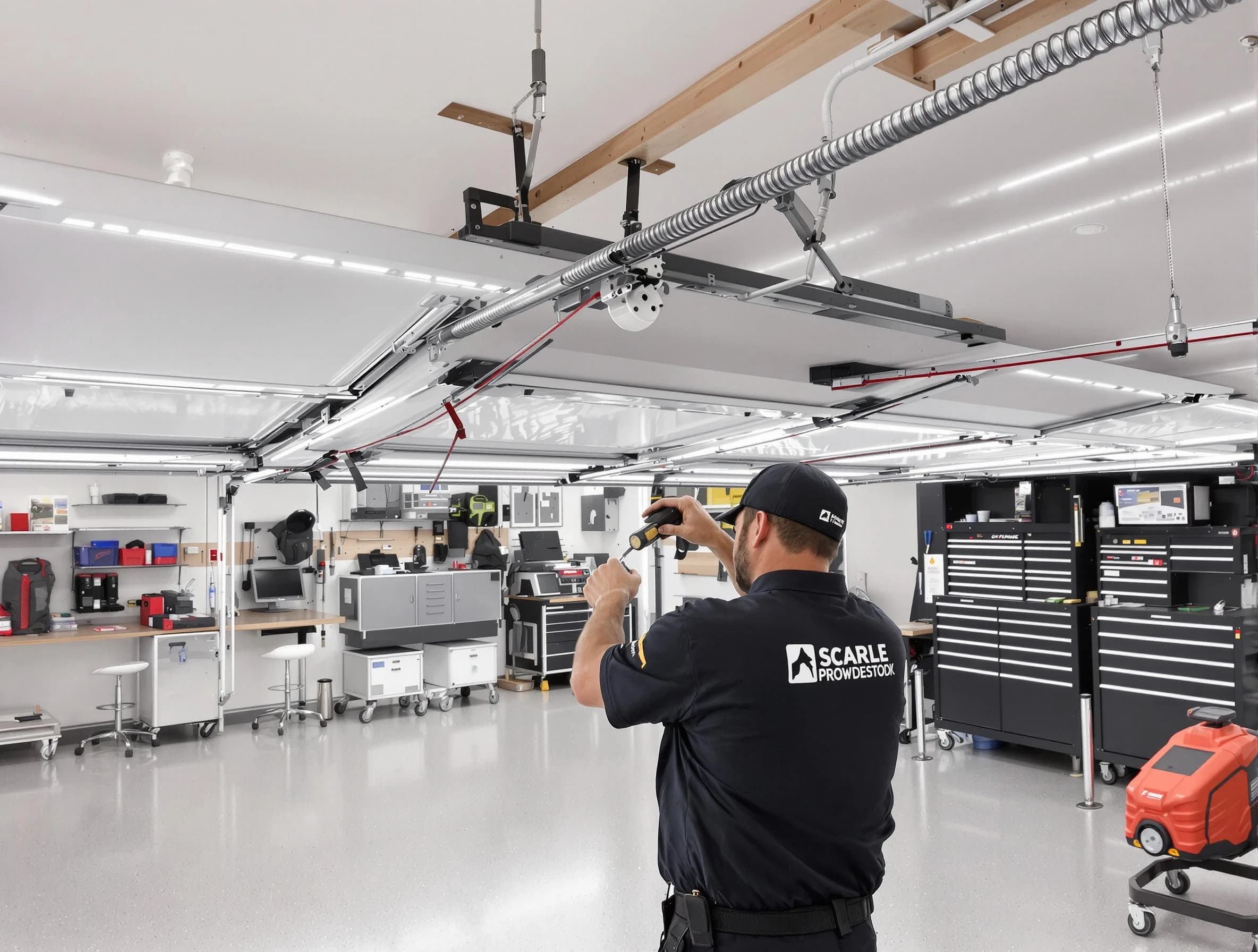 Jupiter Garage Door Repair technician repairing overhead garage door in Jupiter