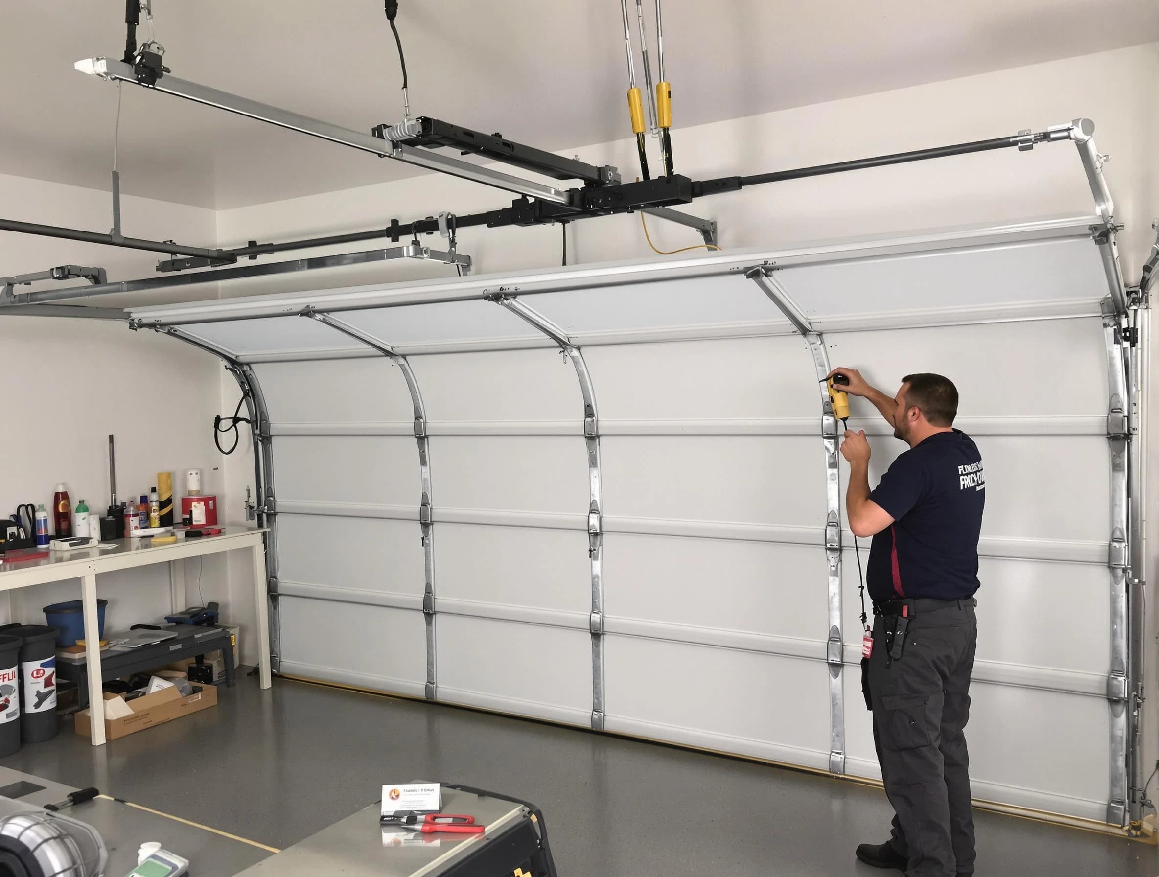 Jupiter Garage Door Repair certified technician performing overhead door system repair in Jupiter