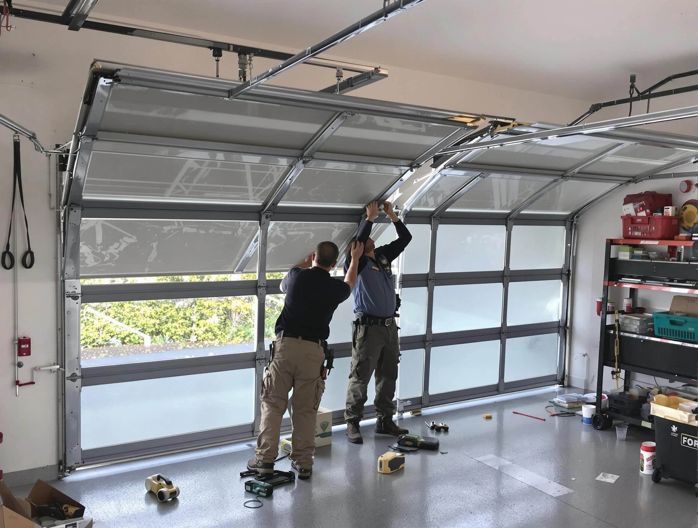 Jupiter Garage Door Repair expert performing precise panel replacement on Jupiter garage door