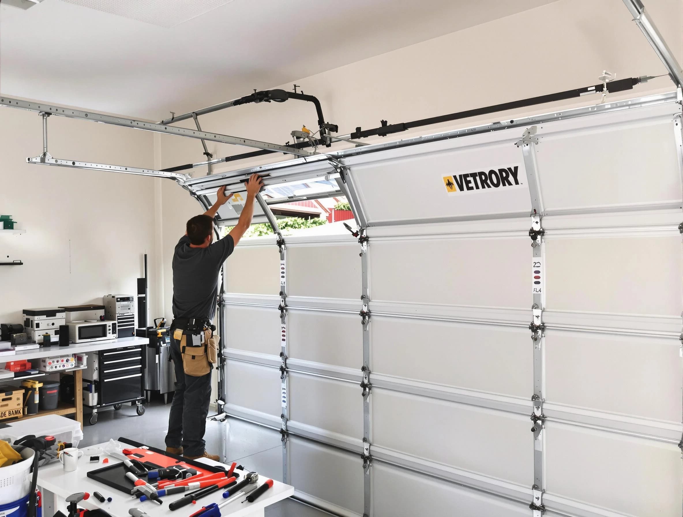 Jupiter Garage Door Repair technician performing section replacement in Jupiter