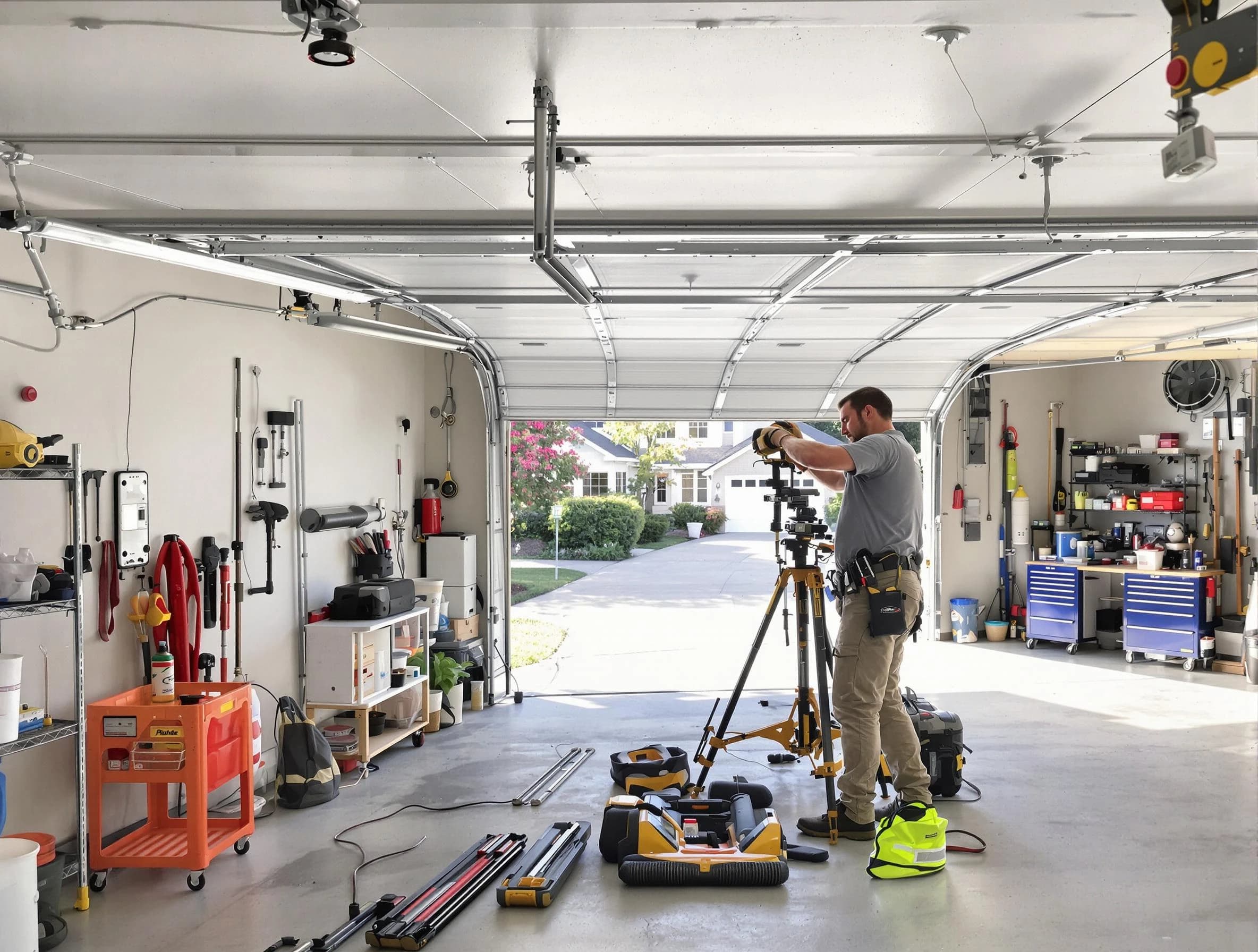 Jupiter Garage Door Repair specialist performing laser-guided track alignment in Jupiter